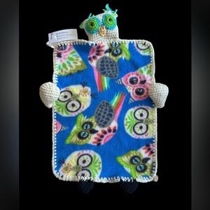 Handmade Anti-pill fleece Owl lovey with crochet Owl & border in Ivory Unisex